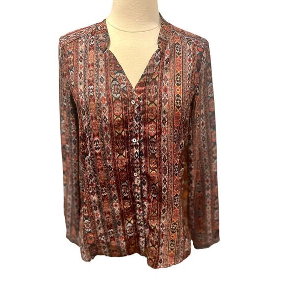 MNG Mango Printed Retro Boho Top Size 2 Business Casual - Picture 2 of 8